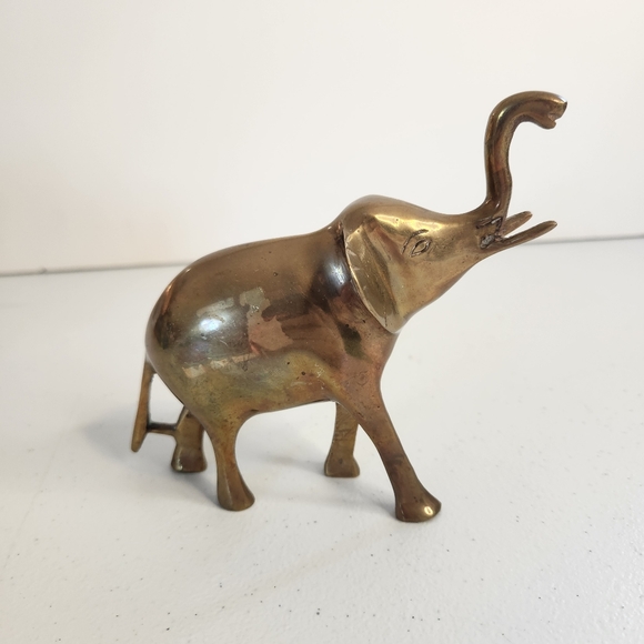 Vintage Mid Century Modern MCM Brass Elephant Figurine Statue 1960s Trunk Up - Picture 4 of 8